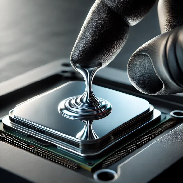 Close-up of thermal compound being applied to a CPU.