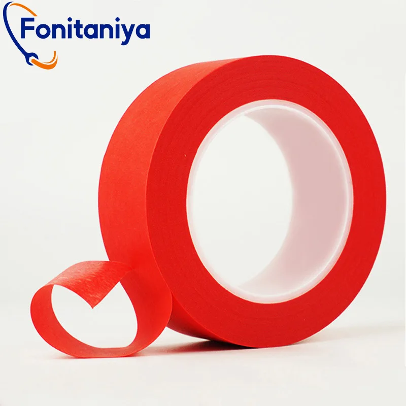 high temperature masking tape, made of crepe paper and pet film, red colored