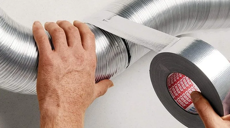 wrapping aluminium foil tape on a hvac pipeline